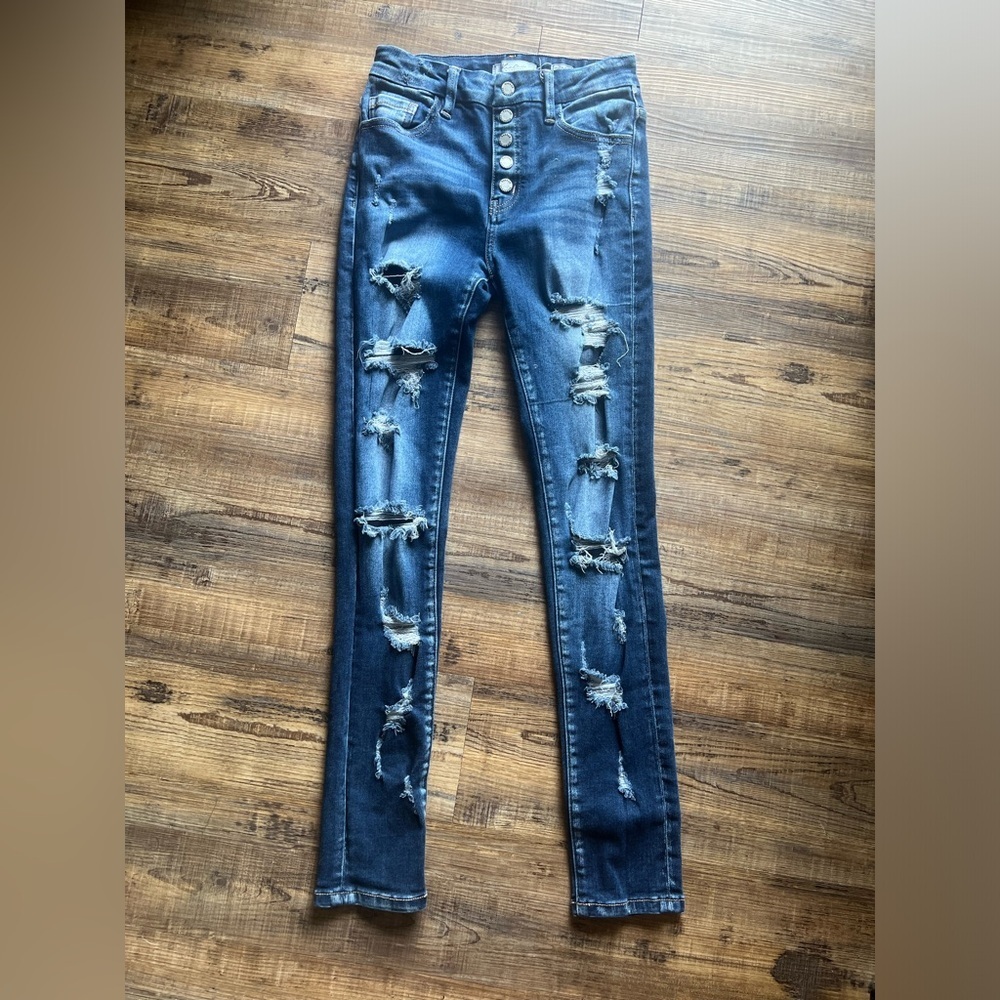 KanCan Girls High Rise Slim Fit Skinny Ripped Jeans Size 14